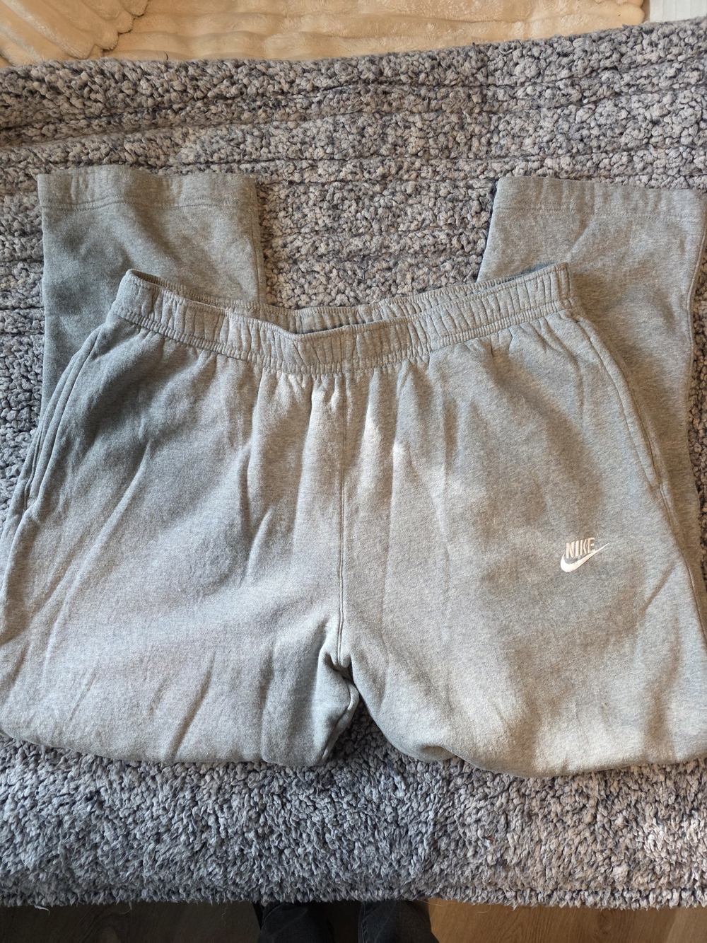 Nike Grey Men's Fleece Joggers with White Swoosh